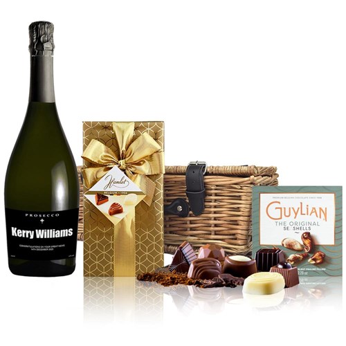 Personalised Prosecco - Black Label And Chocolates Hamper